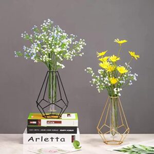 Aashralya? Hexgon Shaped Metal Wire Glass Tube Vase for Home Decor (Pack of 1) (Black)