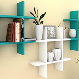 AMAZE SHOPPEE Exclusive Designed Hashtag Floating Wall Mount Shelf Display Shelves Storage Organizer for Wall Decoration of Your Home, Living Room, Bed Room, Office (Pack of 3, Turquoise & White)
