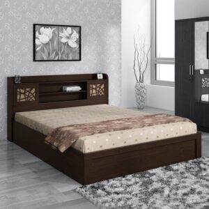 Kosmo Mayflower King Size Bed With Box Storage in Vermount Woodpore Finish