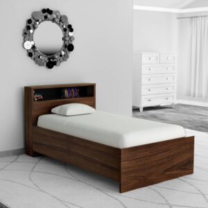 Urban Single Bed With Head Board Shelf in Acacia Dark & Black Finish