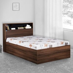 Urban Single Bed with Head Board Shelf & Storage in Acacia Dark & Black Finish
